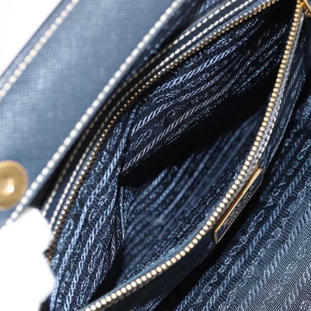 PRADA Hand Bag Nylon Leather Navy Gold - Picture 13 of 16